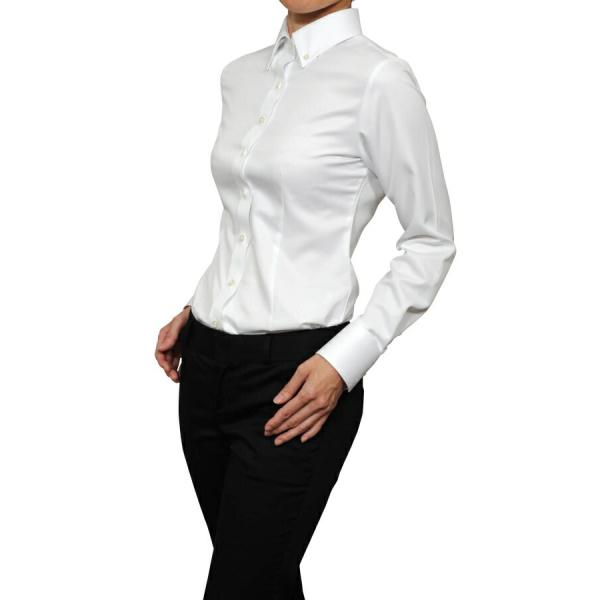 レディースシャツ ワイシャツ ホワイト 白 オフィス ブラウス ビジネス 長袖 ボタンダウン 形態安...