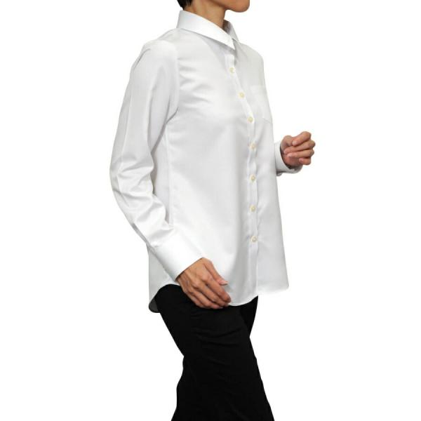 レディースシャツ ワイシャツ ブラウス 長袖 ホワイト 白 ワイドカラー 形態安定 日本製 リラック...