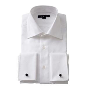 ワイシャツ メンズ 長袖 ホワイト 白  ダブルカフス ワイドカラー 形態安定 プレミアムコットン カッターシャツ 無地 大きいサイズ おしゃれ