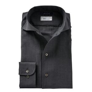 ワイシャツ メンズ 長袖 ドレスシャツ カッターシャツ ビジネスシャツ メリノウール100% グレー イージーケア ノーアイロン イタリアンカラー ワイドカラー｜ozie(オジエ)ワイシャツ専門店