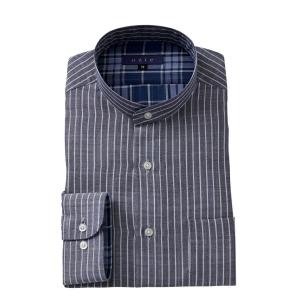 ワイシャツ メンズ 長袖 スタンドカラー ネイビー 紺 綿100% ワイシャツ ドレスシャツ レギュラーフィット Yシャツ 大きいサイズ おしゃれ 日本製