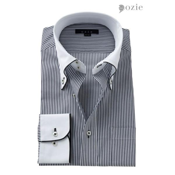 ワイシャツ メンズ 長袖 カッターシャツ yシャツ ビジネスシャツ ボタンダウン クレリック 衿高 ...