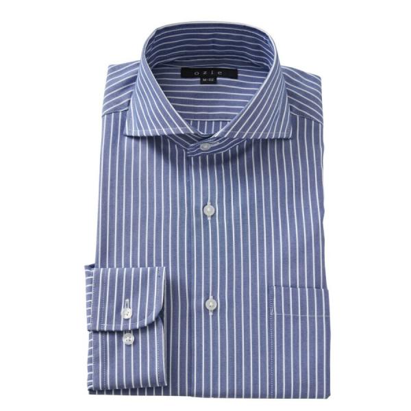ワイシャツ メンズ 長袖 形態安定  ネイビー 紺 ビジネスシャツ Yシャツ カッターシャツ ホリゾ...