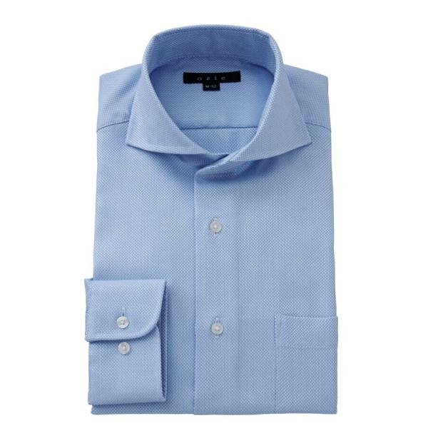 ワイシャツ メンズ 長袖 カッターシャツ yシャツ ビジネスシャツ ホリゾンタルカラー 形態安定 青
