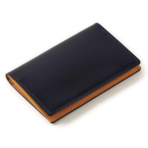 カードケース 名刺入れ メンズ 二つ折り コードバン 本革 日本製 ネイビーブルー 紺 青 オジエ ...