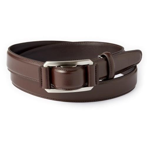 ベルト メンズ ビジネス レザー 牛革 本革 穴なし ピンなし スライド式 茶色 ブラウン 無地 日...