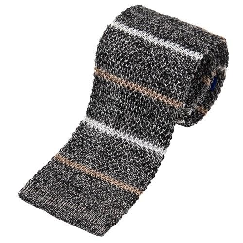 ニットタイ シルク ネクタイ ボーダー ブラック 黒 メンズ 小物 おしゃれ 約6cm幅 細身ですっ...