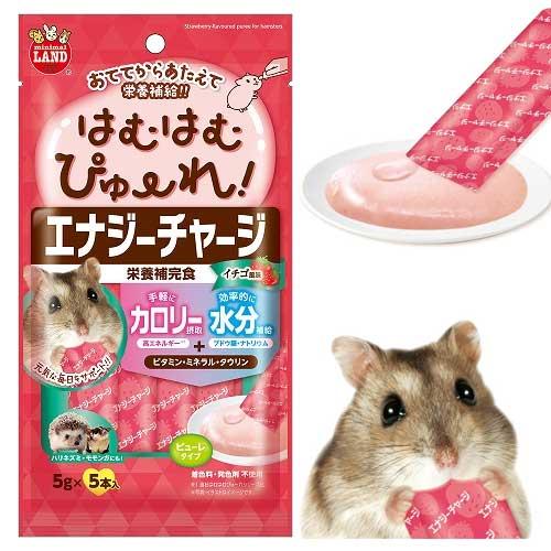小動物用おやつ｜マルカン はむはむぴゅーれ エナジーチャージ いちご風味 5g×5本 栄養補完食