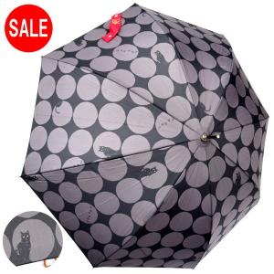雨傘 長傘 大きい水玉と猫 ミクニ グラスファイバー ジャンプ傘 耐風傘 18468/S1100102 ブラック/グレー