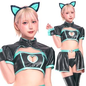 SugarWhip グロウサイバーキャット　　/黒猫 コスプレ サイバーシティ 近未来風 コスチューム 衣装 大人用 レディース ハロウィン イベント (A-2104_906247)｜p-kaneko