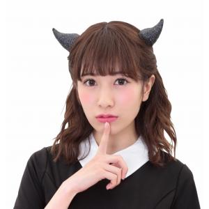 悪魔 コスプレ けもみみ ハロウィン ヘアアクセサリー ヘアピン 女性用 子供用 キッズ レディース/ デビルピン ラメブラック (880806)｜p-kaneko