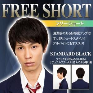 ヘアネット付 ラパンドアールオム フリーショート スタンダードブラック      /メンズウィッグ 男性用 かつら コスプレ ファッション イベント (3455)｜パーティークラッカーのカネコ
