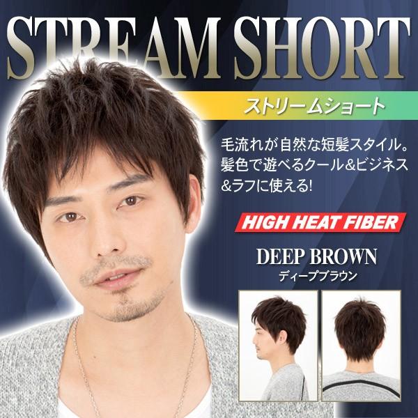 ヘアネット付 ラパンドアールオム ストリームショート ディープブラウン      /メンズウィッグ ...