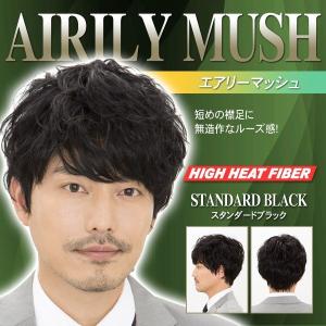 ヘアネット付 ラパンドアールオム エアリーマッシュ スタンダードブラック      /メンズウィッグ 男性用 かつら コスプレ ファッション イベント (3490)｜パーティークラッカーのカネコ