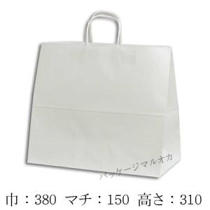 手提げ紙袋 38-3 片艶白無地 丸紐 100g (巾380 マチ150 高さ310 取っ手丸紐) 50枚｜p-maruoka