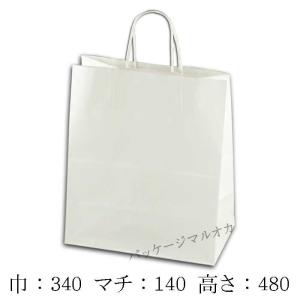 手提げ紙袋 スタンダード 晒白無地 100g 丸紐 (巾340 マチ140 高さ480) 200枚