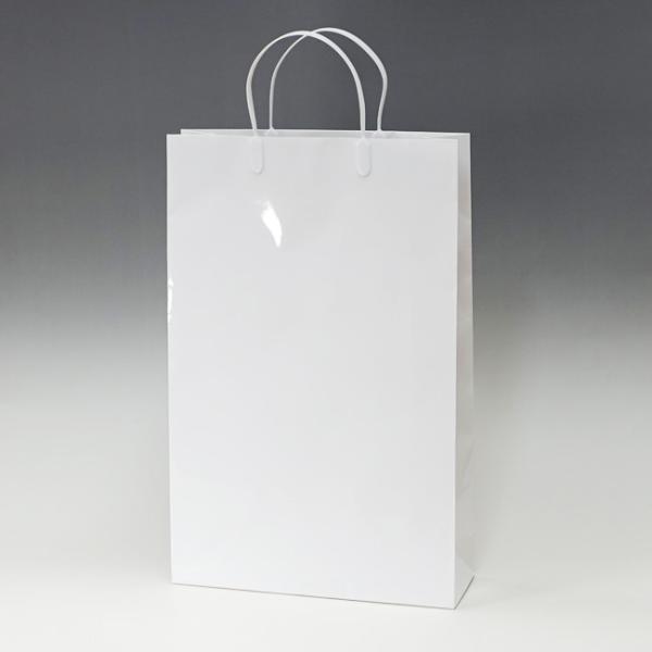 “地域で無料/直送” 手提げ紙袋 A-4 グロスホワイト プラ取っ手 表面光沢加工 22.5cm巾 ...