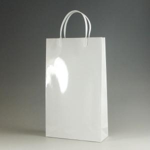 手提げ紙袋 A-4 グロスホワイト プラ取っ手 表面光沢加工 22.5cm