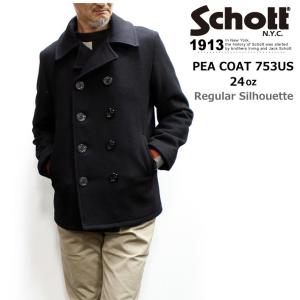 Schott PEACOAT 753US (ショット メルトンピーコート24オンス セミタイトシルエットバージョン753US）｜p-mrt