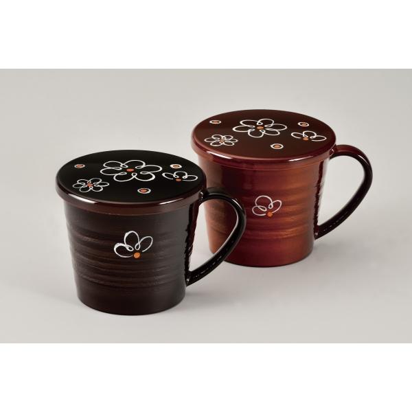 マグカップ フタ付 花 はな 電子レンジ 食器洗浄機対応　手描 溜/春慶  彩美 伝統工芸品 25-...