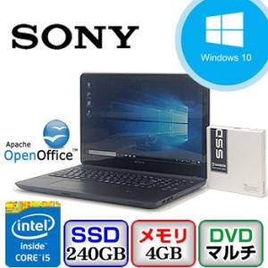 中古ノートパソコン SONY VAIO Fシリーズ SVF1531SGJ Windows 10 Pro 64bit Core i5 1.6GHz メモリ4GB 新品SSD240GB DVDマルチ 15.6インチ B0224N037｜p-pal