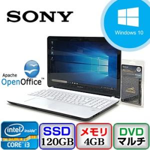 在庫処分 中古ノートパソコン SONY VAIO Fit 15 SVF1521A1J Windows 10 Pro 64bit Core i3 1.9GHz メモリ4GB 新品SSD120GB DVDマルチ 15.6インチ B1206N009｜p-pal