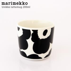 ラテマグ 単品　マリメッコ Unikko ウニッコ コーヒーカップ 200ml ハンドルなし　ブラック×ホワイト｜p-s