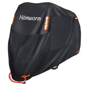 Homwarm バイクカバー 300D厚手 防水 紫外線防止 盗難防止 収納バッグ付き (XXL, ブラック)