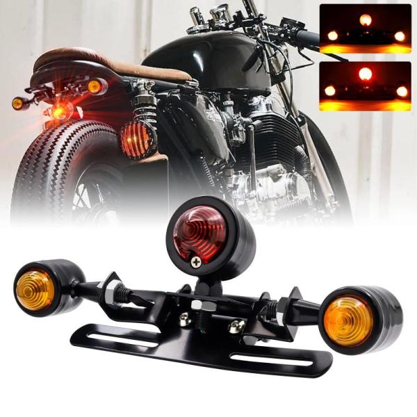 バイク LED テールランプ ウインカー ナンバーステー付き 一体型 12V 赤/黄2発光色 砲弾型...