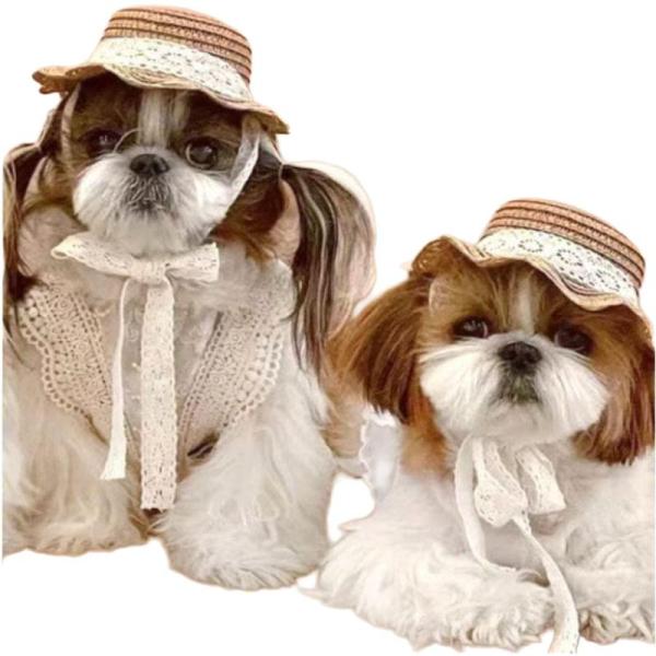 犬用 猫用 麦わら帽子 かわいい ペット用帽子 日除け帽子 超可愛い 帽子 ファッション 天然素材草...