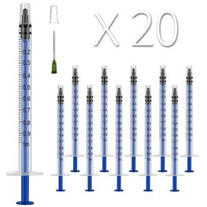 TOUFEIYUAN シリンジ20枚1ml 注射器、 液体測定シリンジツール個別に密封された、キャップ付きの鈍い針。科学実験室、給餌ペット、