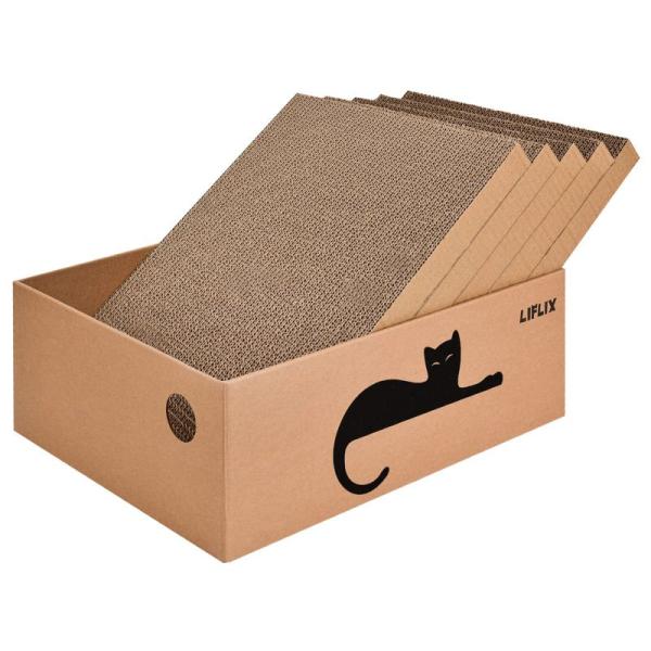 LIFLIX 猫 爪研ぎ 段ボール ダンボール箱に猫爪とぎ5枚入り 両面使い 猫ベッド 経済的 掃除...