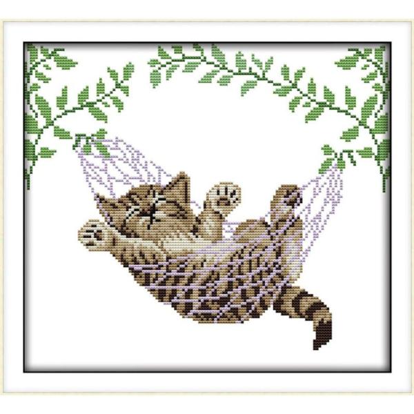 クロスステッチ刺繍キット Awesocrafts かごの中の猫 図柄印刷 DIY 初心者ホームの装飾...