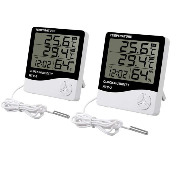 CAMWAY デジタル温度計 湿度計 2個 高精度 水槽温度湿度計 LCD大画面 時計 カレンダー ...