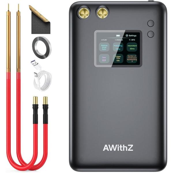 スポット溶接機、AWithZ バッテリースポット溶接機 7500mah容量、大画面、多言語スマートU...