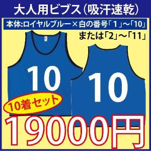 大人用！ビブス（蛍光イエロー） 番号入り 10枚セット （吸汗速