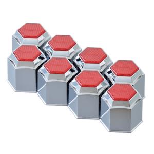 プラナットキャップ ホイールナットカバー 41mm 8個入 大型車 8穴 トラック フロント 赤色反射板付 メッキ仕上 ばね固定式 パーマン