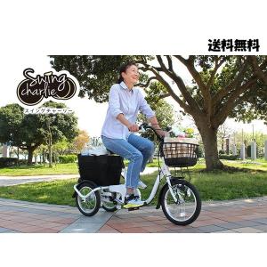 安心低床設計スイング機能付き三輪自転車 ロータイプ 前後カゴ LEDライト搭載 高齢者向け
