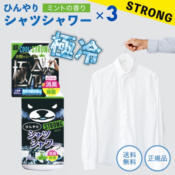 ひんやりシャツシャワー ストロング ミントの香り 本体 500ml 3本  冷感 スプレー クール ...