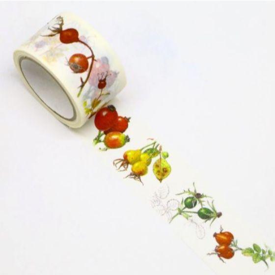 【1巻】バラの実 ＧR-0014 （幅25mm×5m巻） マスキングテープ カミイソ 和紙 花柄 可...