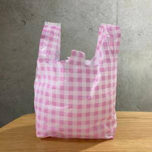 【100枚】レジ袋 チェック柄 ピンク 30号サイズ (HDPE 厚み0.016mm) ギンガムチェック かわいい 雑貨 製菓 製パン ビニール袋　100枚入