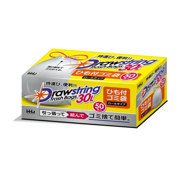 【5個】 ロールポリ袋 30L RD30 紐付き ゴミ袋 ロールタイプ 白半透明 ハウスホールドジャ...