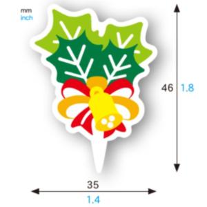 【100枚】XG347 ケーキピック ヒイラギベル（35×46）天満紙器 クリスマス 飾り ケーキピック　100枚入【代引き不可】｜package-marche
