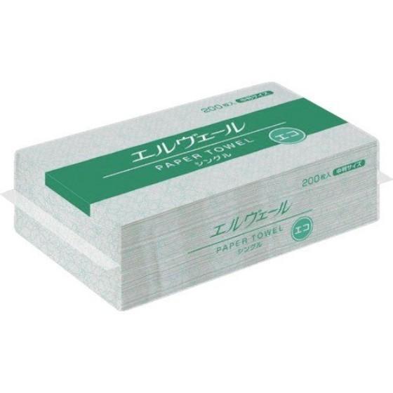 ★【30個・1ケース】中判 エルヴェール ペーパータオル エコ シングル 200枚（中判） エリエー...