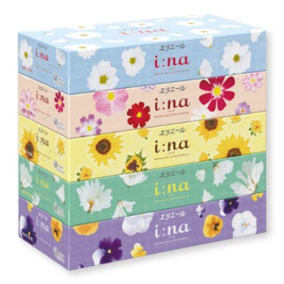 【60個・1ケース】エリエール i：na（イーナ）ティシュー（150W5P） パルプ100% ボック...