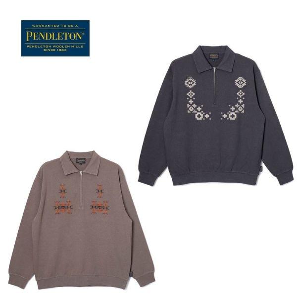 ペンドルトン PENDLETON ピグメントダイ エンブロイダリー ハーフジップ プルオーバー L/...