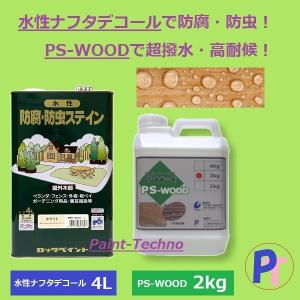 水性ナフタデコールとアートトップ PS-WOODのセット品 4L＋2kg 全14色 木 保護塗料 木部 クリア 塗料 防腐・防虫 ステイン 木材 保護 ロックペイント 中外商工