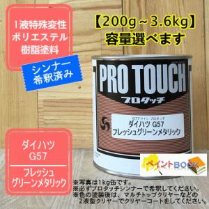 【ダイハツ G57】フレッシュグリーンメタリック プロタッチ 1液型塗料 自動車補修 ペンキ ロックペイント【希釈済み】｜paintbook