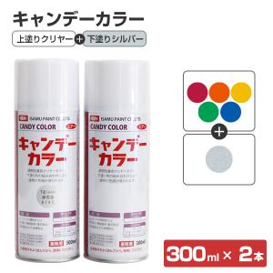 キャンデーカラー　上塗りクリヤー 300ml ＋ 下塗りシルバー 300ml　2本セット（イサムペイント 油性 スプレー メタリック 塗料 塗装）｜paintjoy