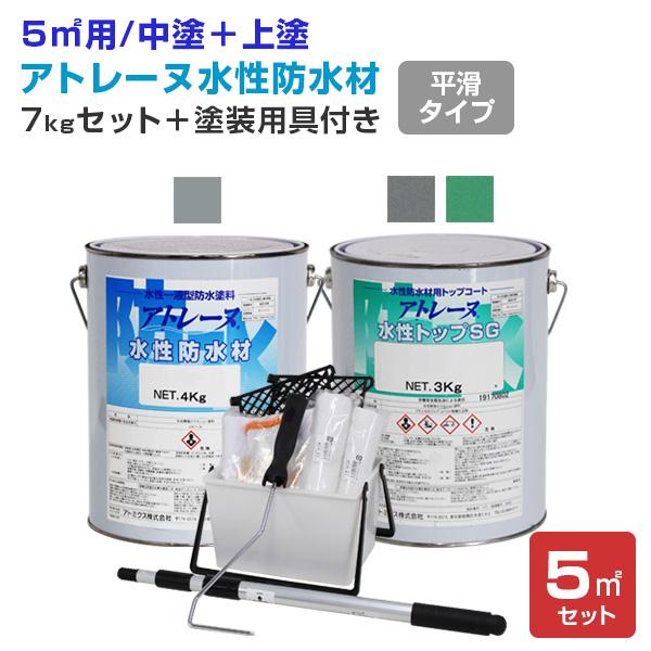 【6/1〜6/30限定P5倍】アトレーヌ水性防水材 平滑フラットタイプ 5m2セット（塗装用具付き）...